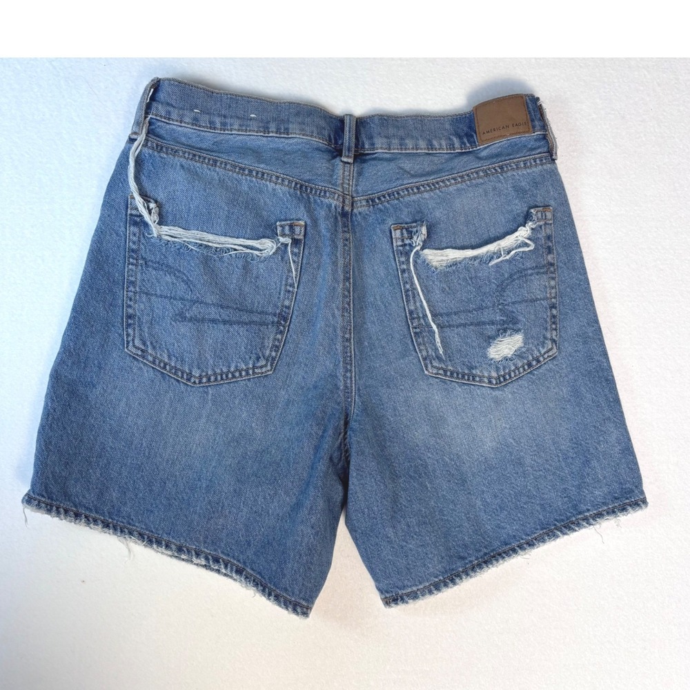 American Eagle Distressed Denim Shorts Womens 8 Medium Wash High Waisted Frayed